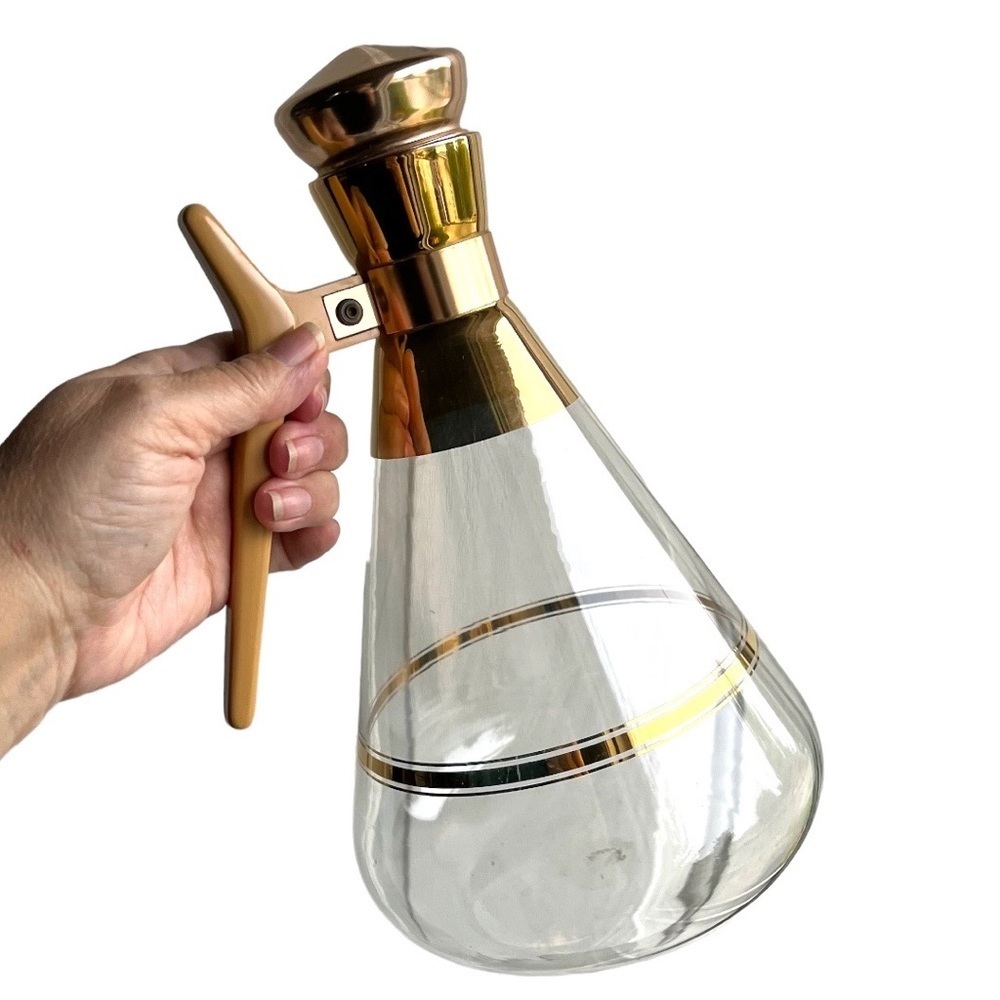Inland Brass Gold Glass Coffee Pot Carafe Candle Warmer Stand with Cork Stopper‎